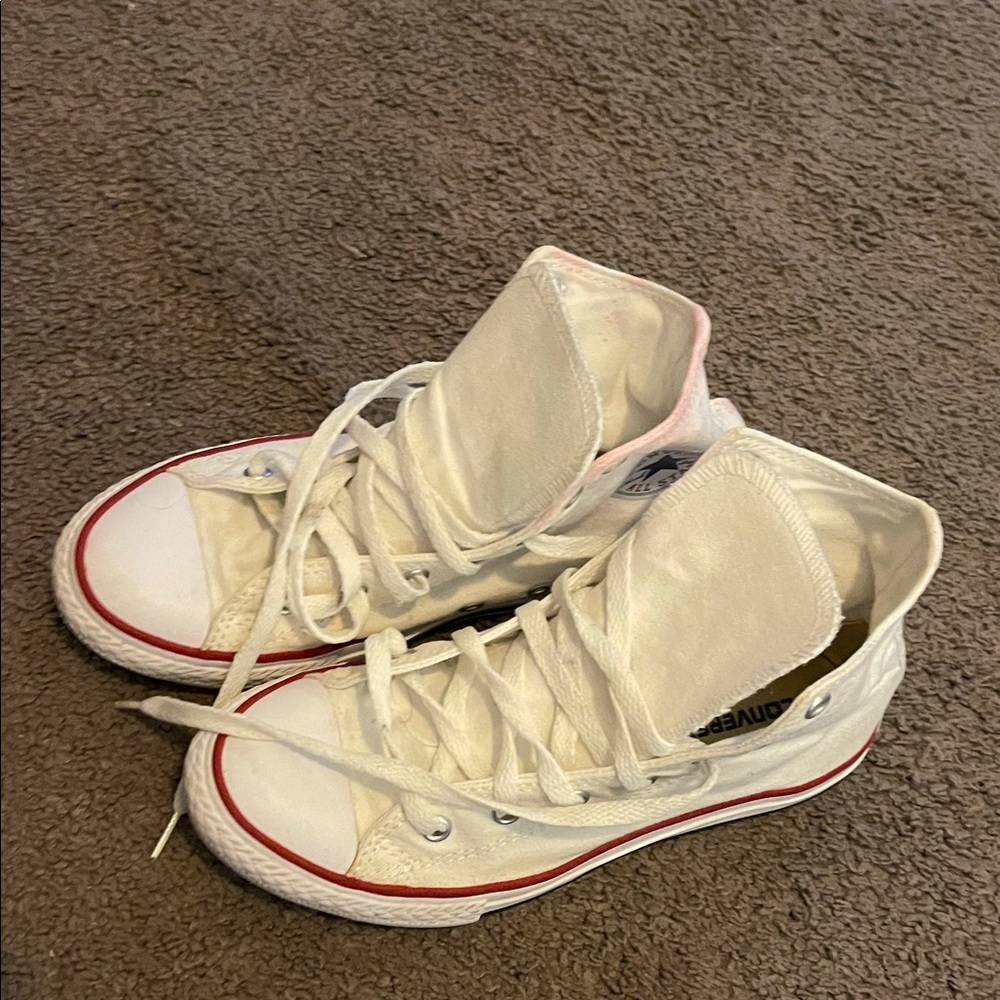 Converse White High-Tops with Red and Blue Details